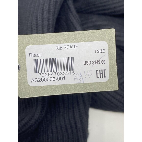 AllSaints Rib Scarf Mens One Size Black 100% Merino Wool Winter Knit Tag New - Picture 6 of 8
